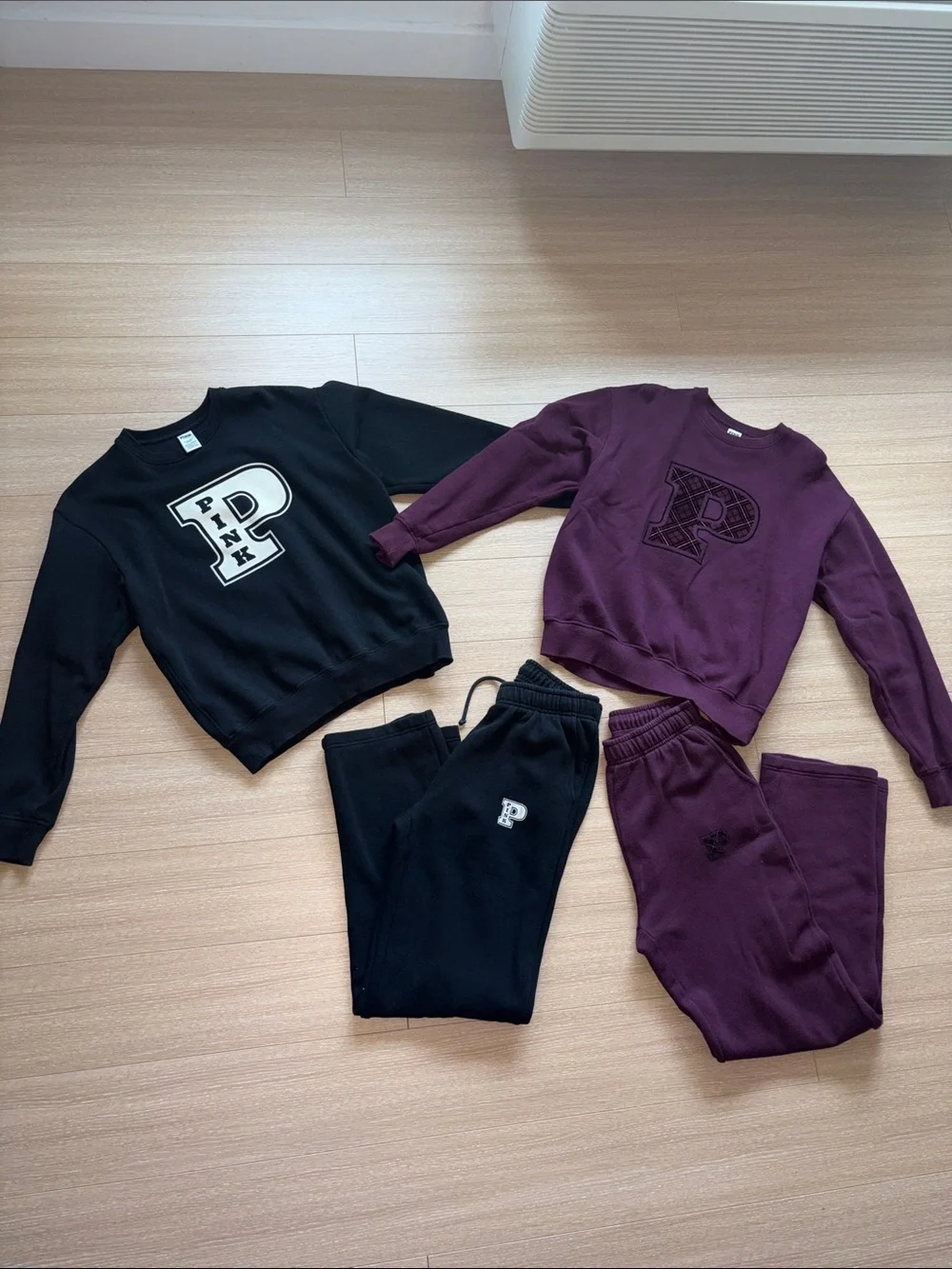Set of Two PINK Sweatshirt & Jogger Sets - Black and Plum - Picture 1 of 10